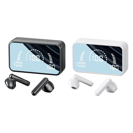 Wireless Bluetooth Earphones with Charging Case - V9 Mirror Noodle - Black