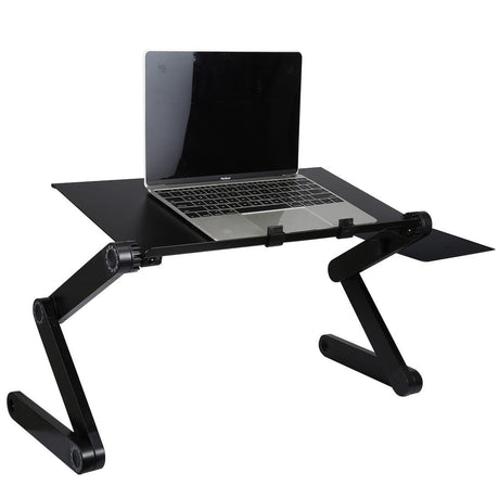Adjustable Foldable Laptop Stand with Fans & Mouse Pad - Portable Aluminum - Black