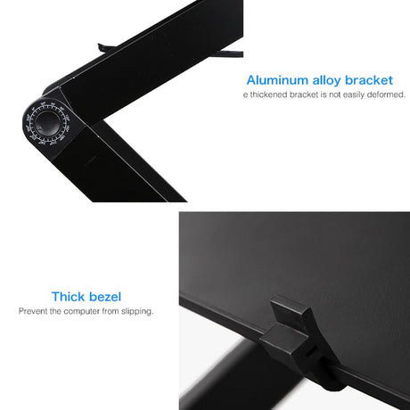 Adjustable Foldable Laptop Stand with Fans & Mouse Pad - Portable Aluminum - Black