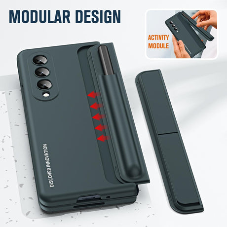 For Samsung Galaxy z Fold4 5G Samsung Galaxy z Fold4 2-in-1 Detachable Folding Case with Holder & Pen Slot - Beige