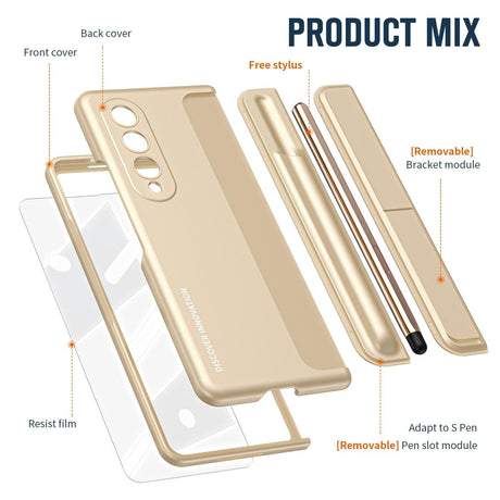 For Samsung Galaxy z Fold4 5G Samsung Galaxy z Fold4 2-in-1 Detachable Folding Case with Holder & Pen Slot - Beige