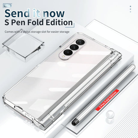 For Samsung Galaxy Z Fold4 5G Full Body Phone Case with Integrated Hinge and Pen Slot - Silver