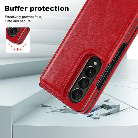 Foldable Phone Case with Double Buckle Card Slot for Samsung Galaxy z Fold4 - Red
