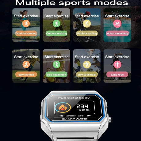 Leather Band Smartwatch With Waterproof Colour Screen - Grey