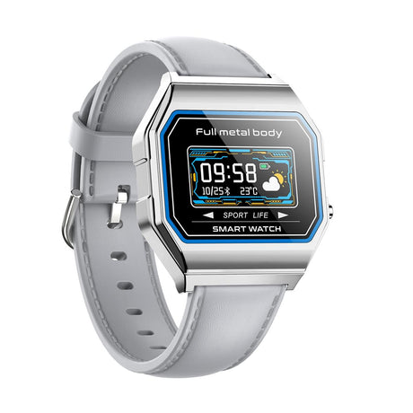 Leather Band Smartwatch With Waterproof Colour Screen - Grey