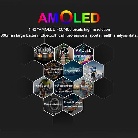 1.43 Inch Amoled Round Screen Steel Strap Smart Watch - Black