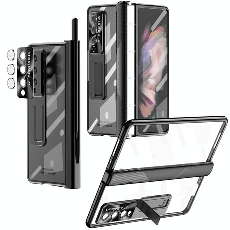 For Samsung Galaxy Z Fold4 5G Magnetic Phone Case With Holder - Plating Finish - Champagne Gold