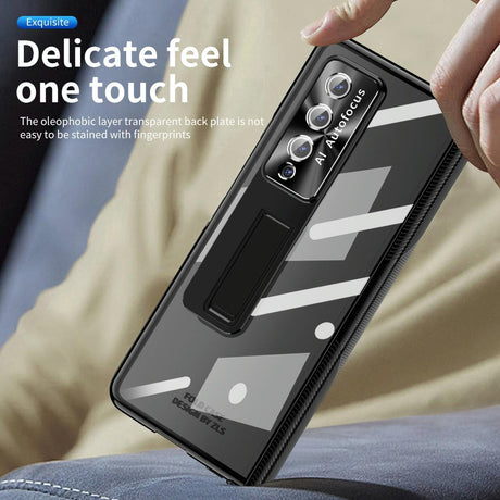 For Samsung Galaxy Z Fold4 5G Magnetic Phone Case With Holder - Plating Finish - Champagne Gold