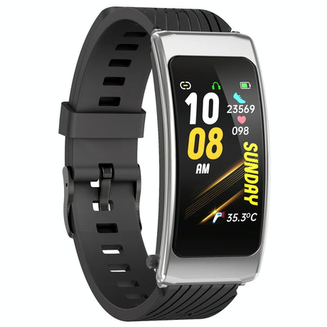 1.14 Inch Silicone Band Earphone Detachable Life Waterproof Smart Watch Support Bluetooth Call - Black Silver