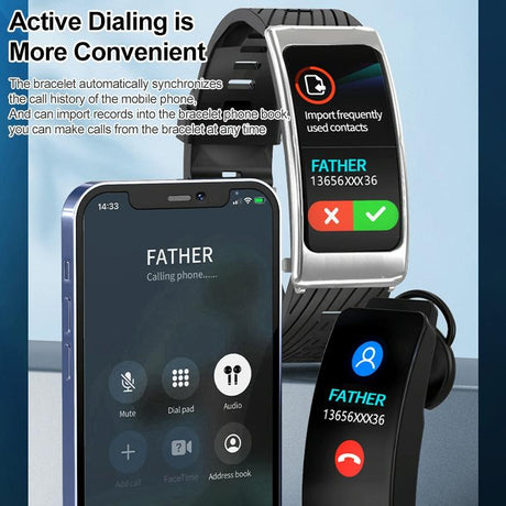 1.14 Inch Silicone Band Earphone Detachable Life Waterproof Smart Watch Support Bluetooth Call - Black Silver