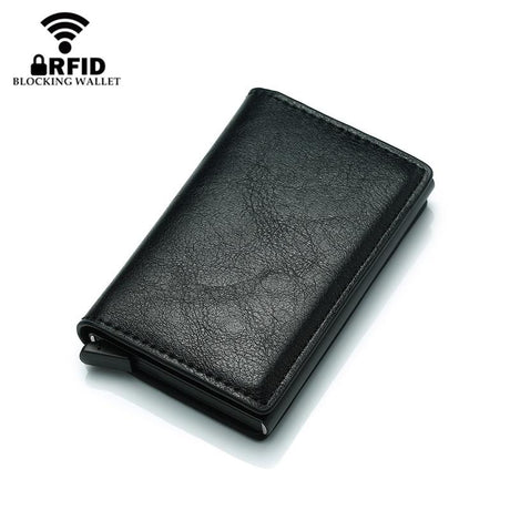 Anti Magnetic Rfid Leather Metal Wallet Universal Fit Black - Coffee