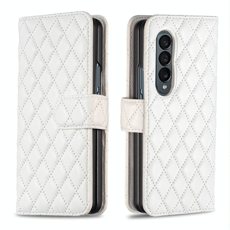 For Samsung Galaxy Z Fold4 5G Diamond Lattice Flip Wallet Case - Pink