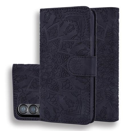 For Samsung Galaxy Z Fold4 5G Dual Fold Mandala Leather Case - Embossed Design - Pink