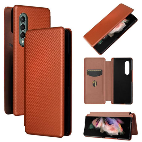 For Samsung Galaxy Z Fold4 5G Carbon Fiber Flip Leather Case - Blue