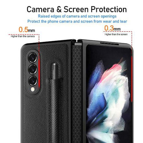 For Samsung Galaxy Z Fold4 5G Litchi Texture Hinge Case - Red