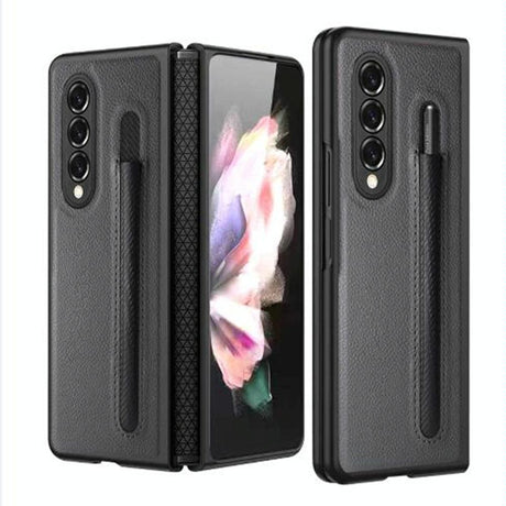 For Samsung Galaxy Z Fold4 5G Litchi Texture Hinge Case - Red