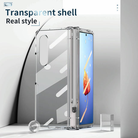 For Samsung Galaxy Z Fold4 5G Full Body Phone Case with Integrated Hinge and Pen Slot - Gold
