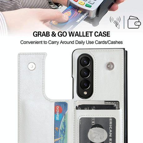 Foldable Phone Case with Double Buckle Card Slot for Samsung Galaxy z Fold4 - Rose Gold