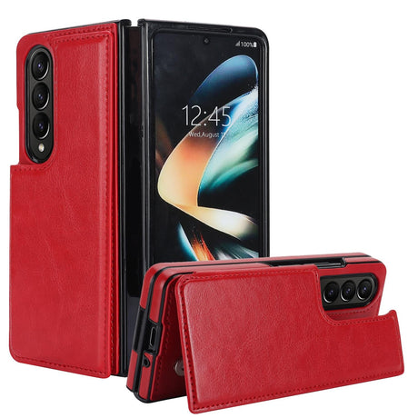 Foldable Phone Case with Double Buckle Card Slot for Samsung Galaxy z Fold4 - Rose Gold