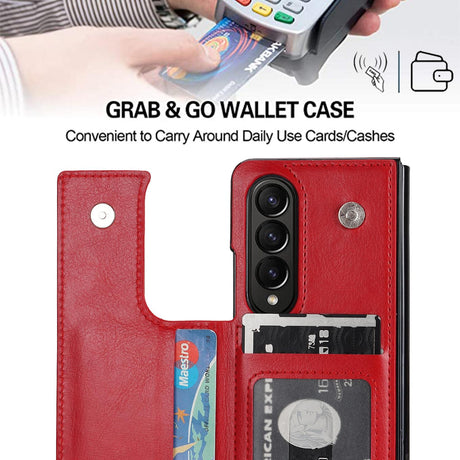 Foldable Phone Case with Double Buckle Card Slot for Samsung Galaxy z Fold4 - Rose Gold
