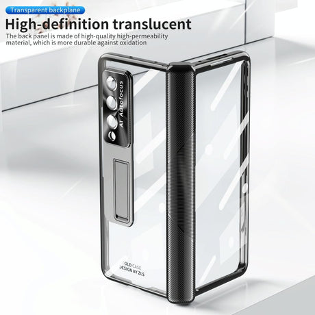 For Samsung Galaxy Z Fold4 5G Magnetic Phone Case With Holder - Plating Finish - Silver