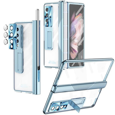 For Samsung Galaxy Z Fold4 5G Magnetic Phone Case With Holder - Plating Finish - Silver