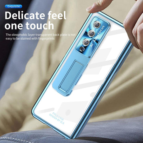 For Samsung Galaxy Z Fold4 5G Magnetic Phone Case With Holder - Plating Finish - Silver