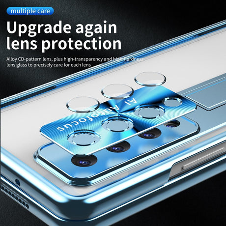 For Samsung Galaxy Z Fold4 5G Magnetic Phone Case With Holder - Plating Finish - Silver