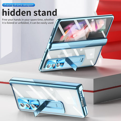 For Samsung Galaxy Z Fold4 5G Magnetic Phone Case With Holder - Plating Finish - Silver
