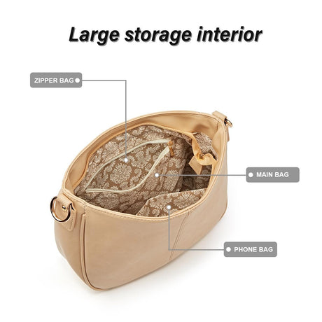 Adjustable Leather Crossbody Bag Large Capacity - Pink