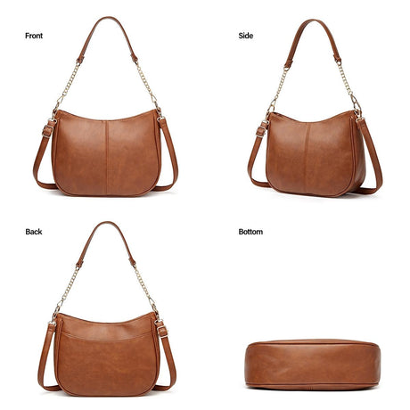 Adjustable Leather Crossbody Bag Large Capacity - Pink