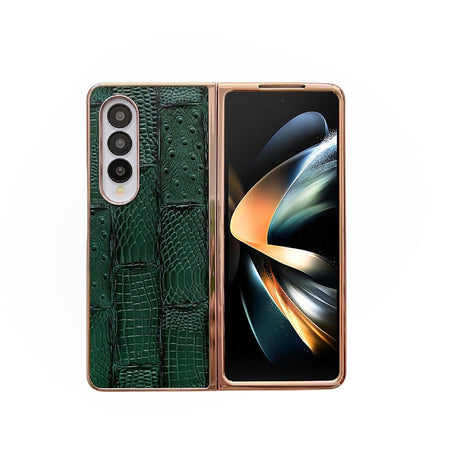 For Samsung Galaxy Z Fold4 5G Leather Mahjong Phone Case - Electroplated - Green