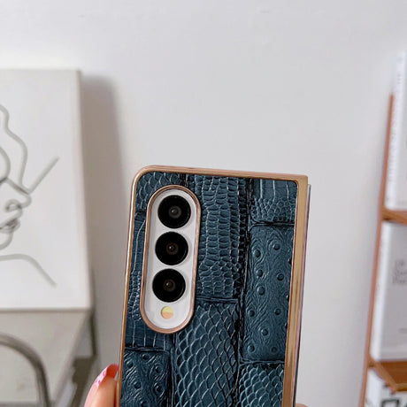 For Samsung Galaxy Z Fold4 5G Leather Mahjong Phone Case - Electroplated - Green