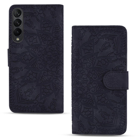 For Samsung Galaxy Z Fold4 5G Dual Fold Mandala Leather Case - Embossed Design - Purple