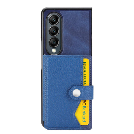 Litchi Pattern Single Button Card Holder Phone Case - Blue