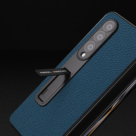 For Samsung Galaxy Z Fold4 5G Leather Phone Case With Holder - Litchi Texture - Grey