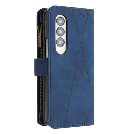 For Samsung Galaxy Z Fold4 5G Leather Zip Wallet With Rhombus Texture - Green