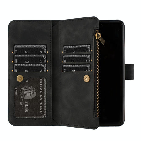 For Samsung Galaxy Z Fold4 5G Leather Zip Wallet With Rhombus Texture - Green