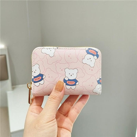 Cute Bear Print Multi Slot Card Holder Anti Degaussing Design - Purple