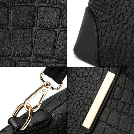 Vintage 2-In-1 Messenger Bag With Crocodile Pattern And Leather Wallet - Wine Red
