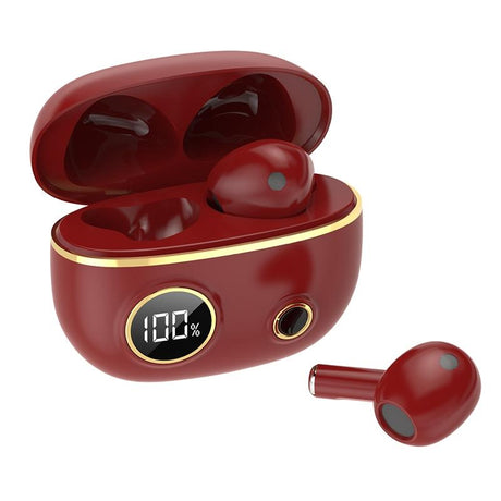 Waterproof 9d Stereo Bluetooth Earphones with Charging Case - Red