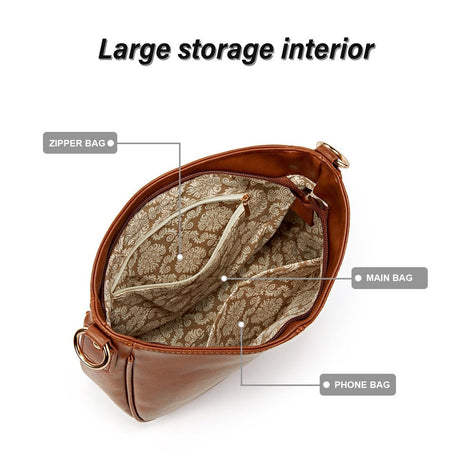 Adjustable Leather Crossbody Bag Large Capacity - Brown