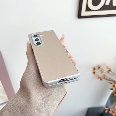 For Samsung Galaxy Z Fold4 5G Shiny Leather Phone Case With Metallic Finish - Black