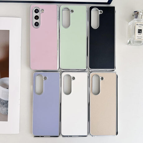 For Samsung Galaxy Z Fold4 5G Shiny Leather Phone Case With Metallic Finish - Black