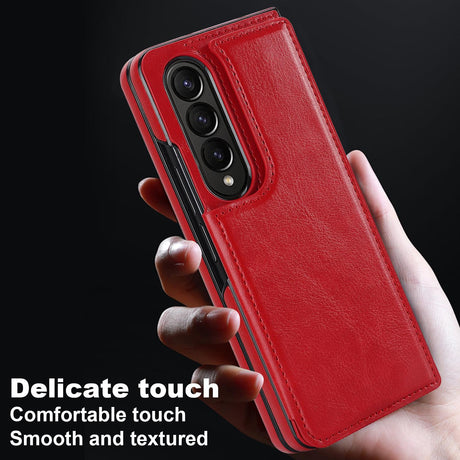 Foldable Phone Case with Double Buckle Card Slot for Samsung Galaxy z Fold4 - Brown