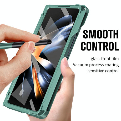 For Samsung Galaxy Z Fold4 5G Shockproof Diamond Case With Hinge And Pen - Purple