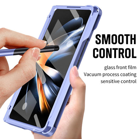 For Samsung Galaxy Z Fold4 5G Shockproof Diamond Case With Hinge And Pen - Purple