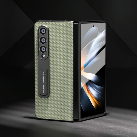 For Samsung Galaxy Z Fold4 5G Carbon Fiber Phone Case With Holder - Green