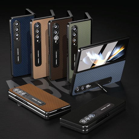 For Samsung Galaxy Z Fold4 5G Carbon Fiber Phone Case With Holder - Green