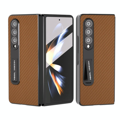 For Samsung Galaxy Z Fold4 5G Carbon Fiber Phone Case With Holder - Green